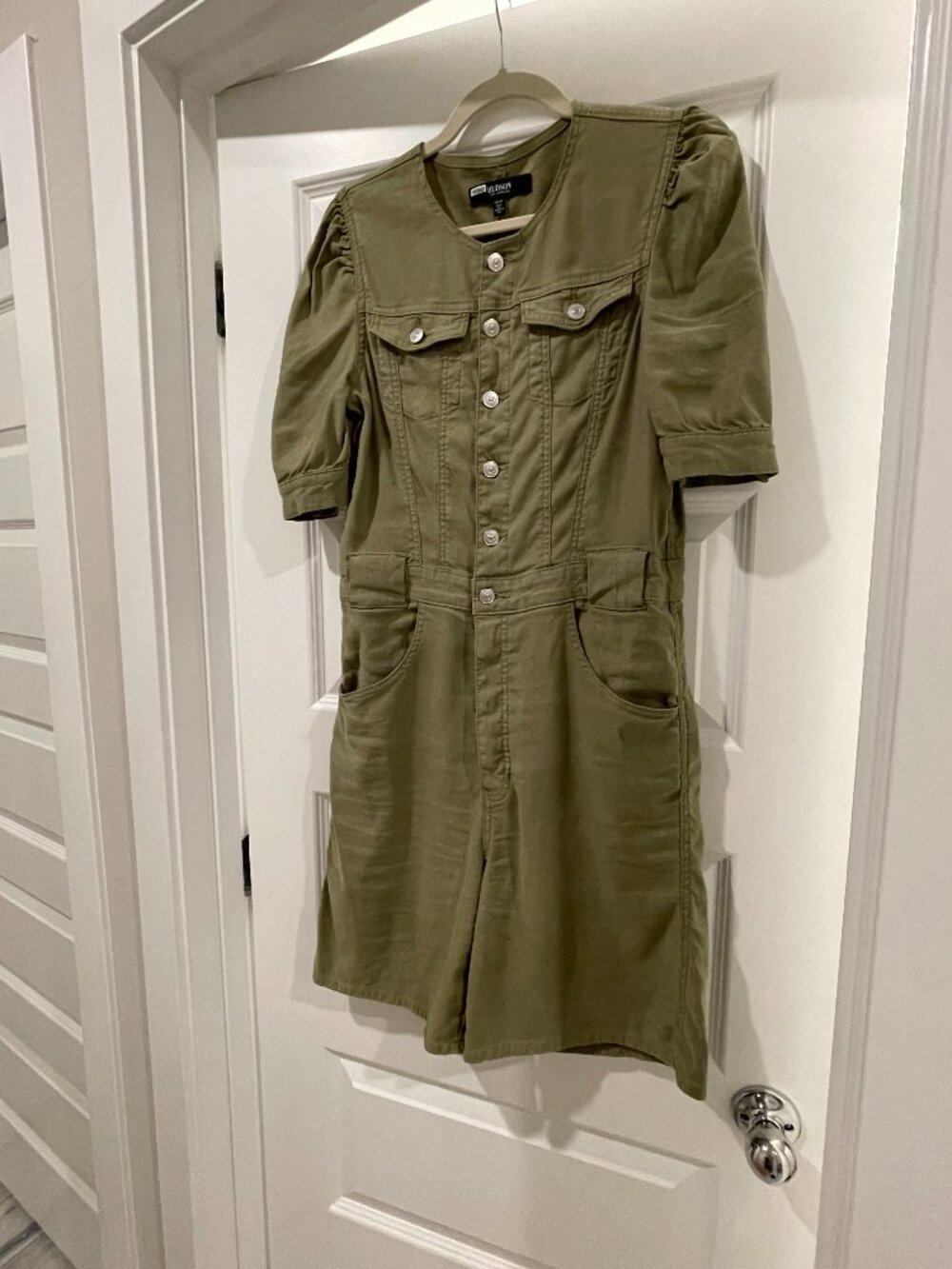Hudson Jeans Olive Green Puff Sleeve Utility Cargo Romper Size XS